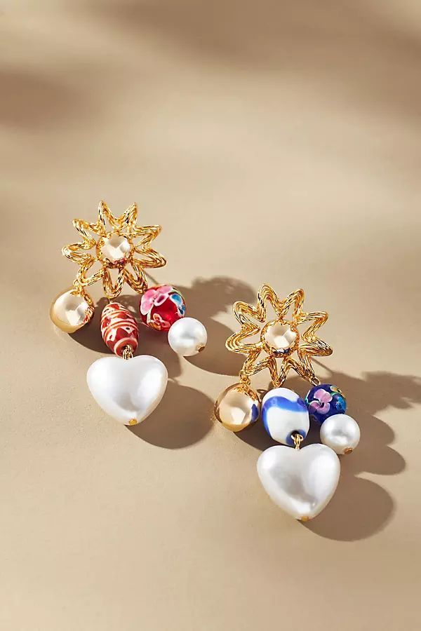 Mixed Ceramic Beaded Heart Drop Earrings | Anthropologie (US)