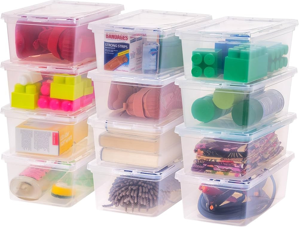 IRIS USA 6.7 Qt Plastic Stackable Storage Container Bin with Latching Lid, 12 Pack - Clear, Nesta... | Amazon (US)