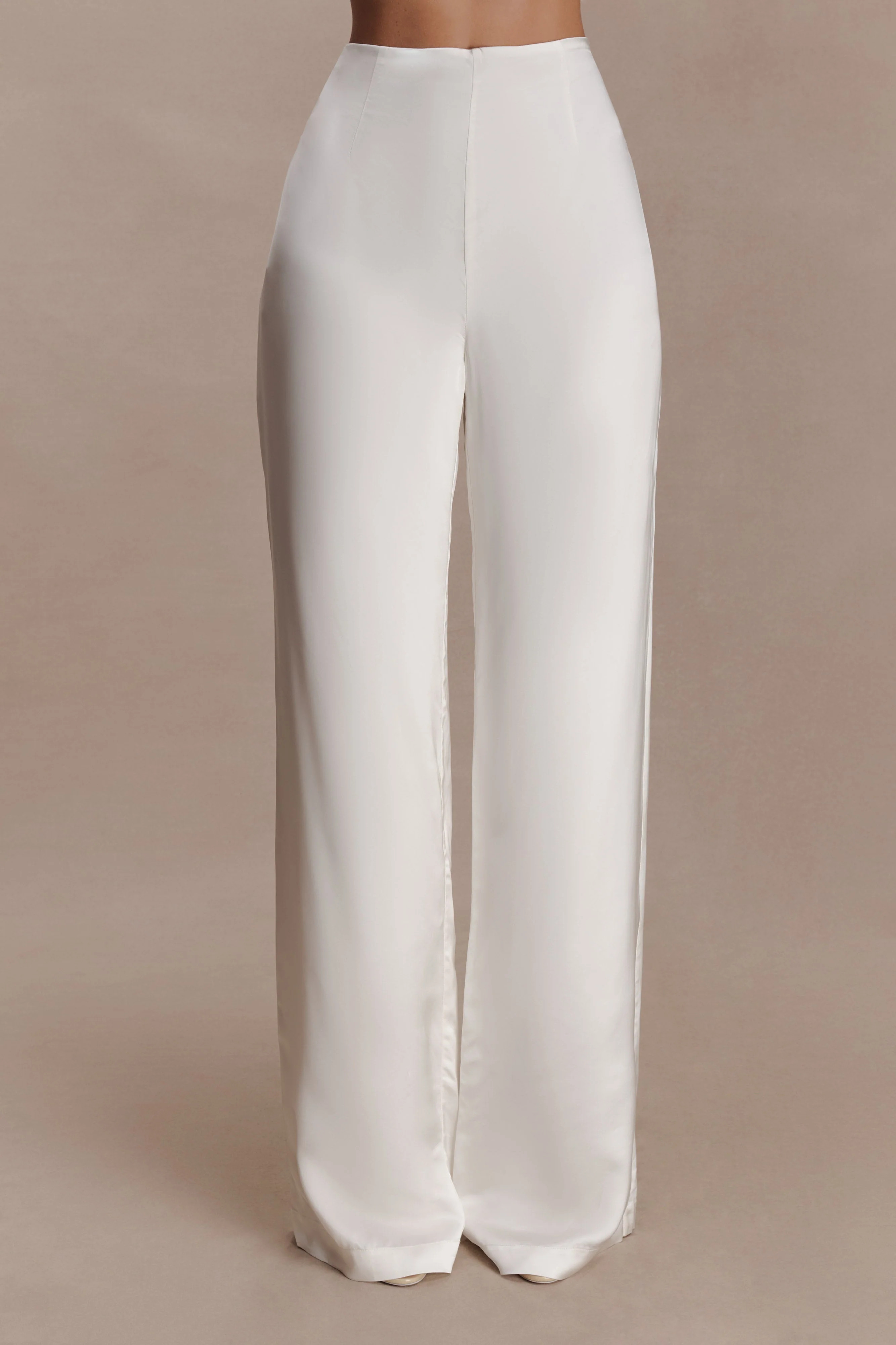 Sydney Straight Leg Satin Pants - Ivory | MESHKI US