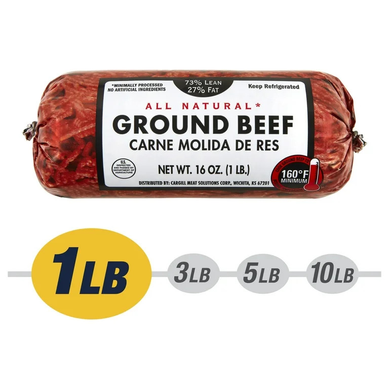 73% Lean / 27% Fat Ground Beef, 1 lb Roll, Fresh, All Natural* - Walmart.com | Walmart (US)