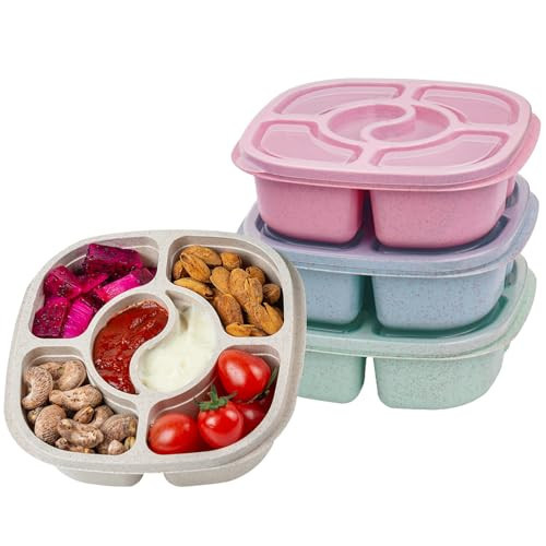 LCHLZZ 4 Pack Snack Containers, 6 Compartments Bento Snack Boxes, Reusable Meal Prep Lunch Containers BPA-Free, Divided Food Storage Containers for Work Travel | Amazon (US)