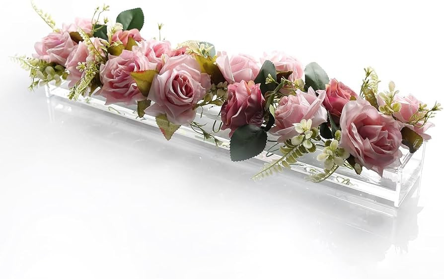 E&F Modern Designs Rectangular Floral Centerpiece for Dining Table - 24 Inches Long Rectangle Vas... | Amazon (US)