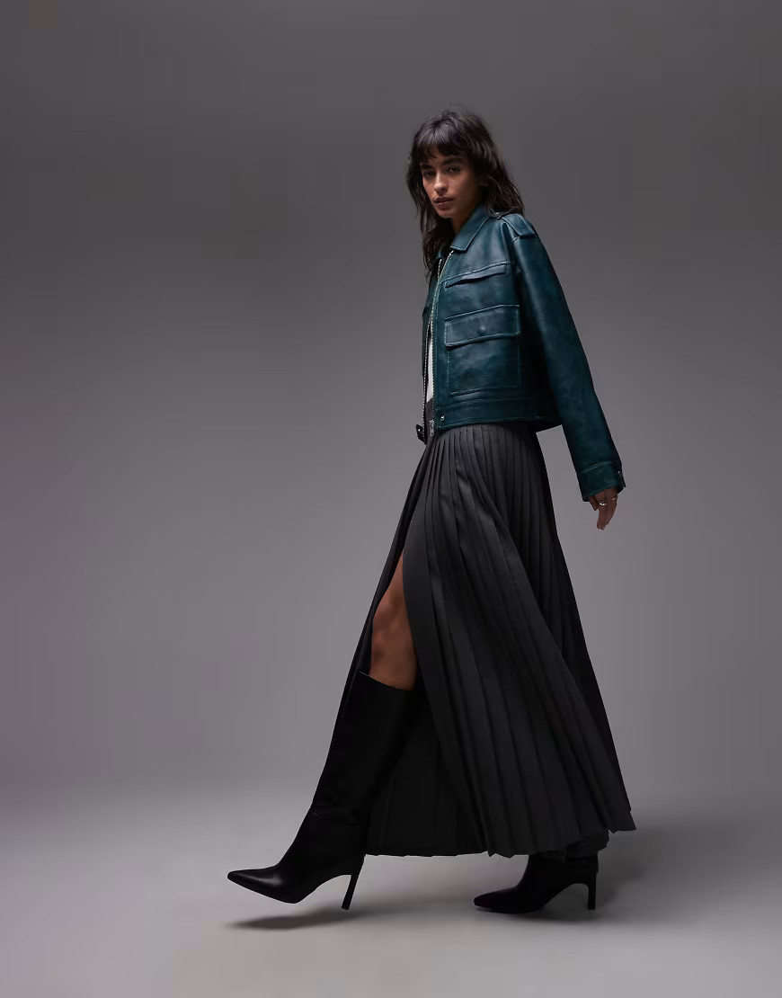 ASOS DESIGN pleated maxi skirt in charcoal-Gray | ASOS (Global)