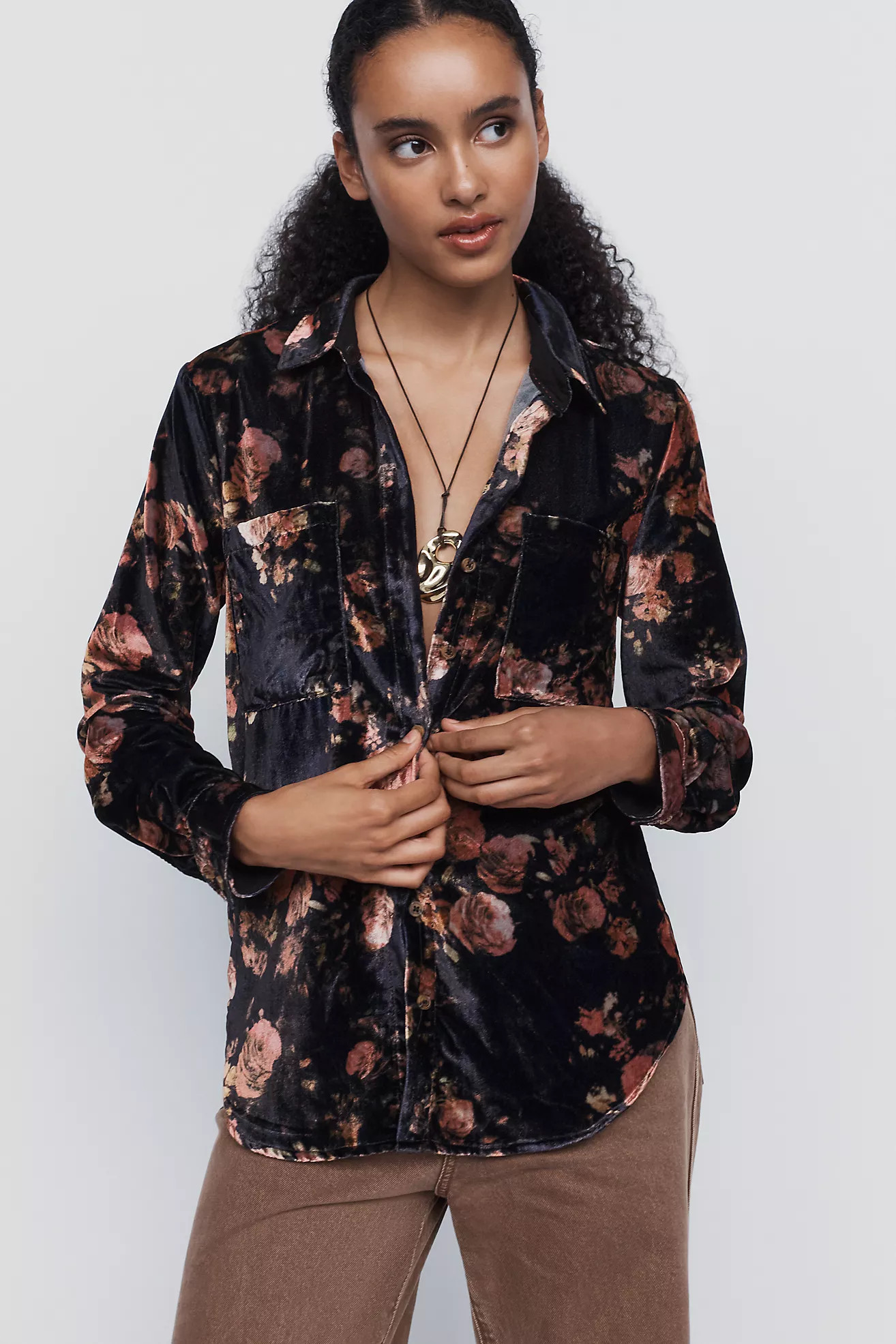 Pilcro Hadley Velvet Relaxed Buttondown Shirt | Anthropologie (US)