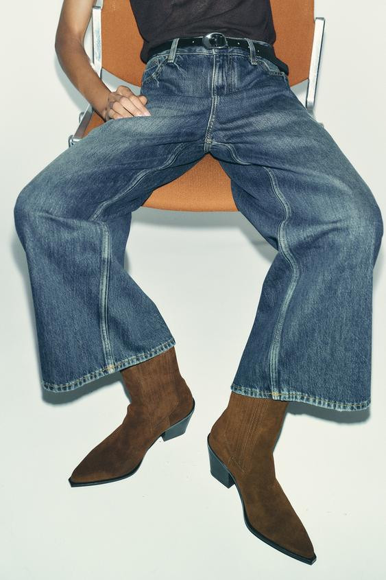 SPLIT SUEDE COWBOY ANKLE BOOTS | Zara AU