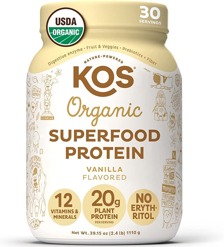 KOS Vegan Protein Powder Erythritol Free, Vanilla USDA Organic - Pea Protein Blend, Plant Based S... | Amazon (US)