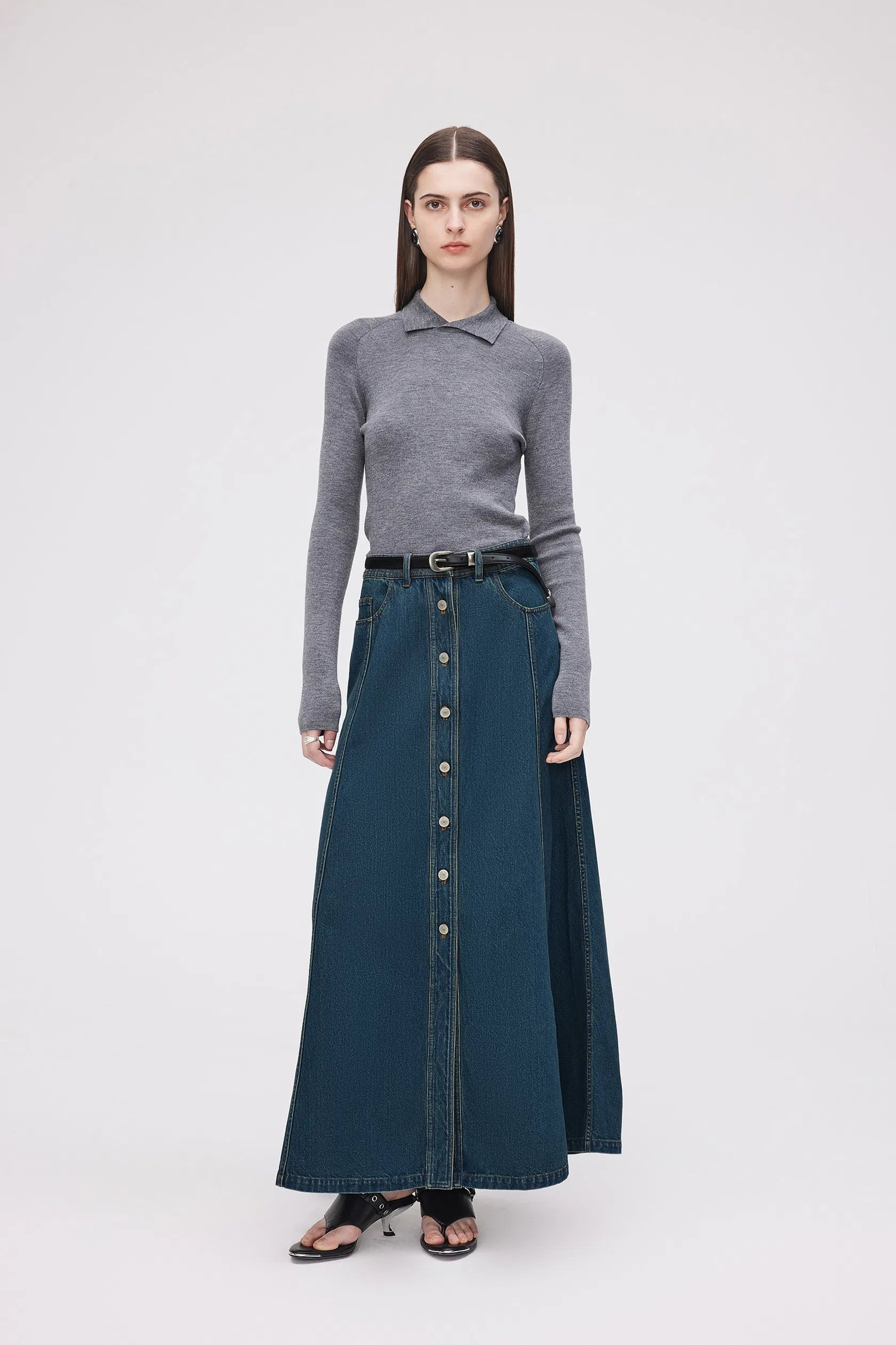 Bailey Pocketed Skirt in Washed Cotton Denim | Fabrique