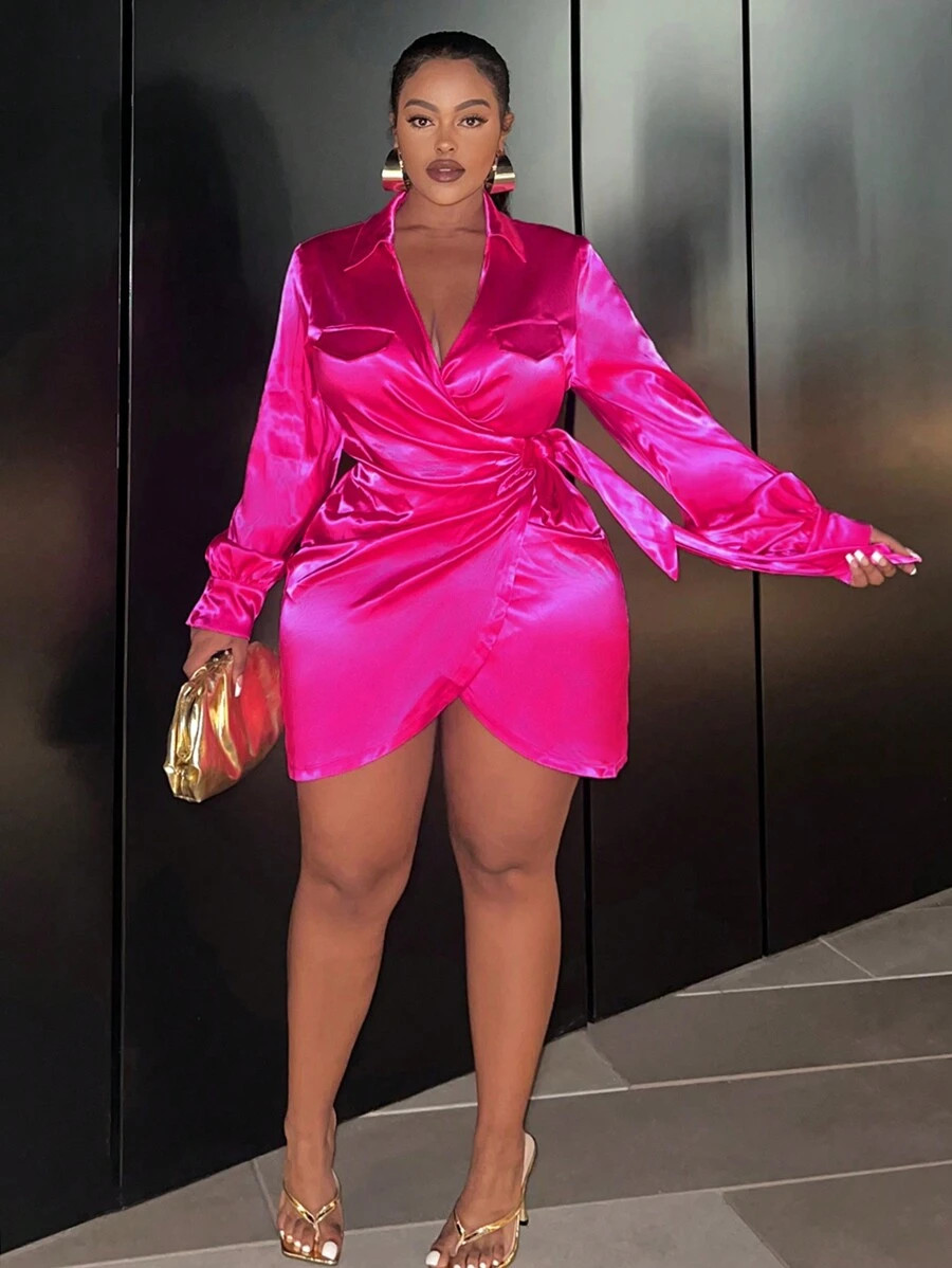 Slaydiva Women's Plus Size Wrapped Knot Design Dress | SHEIN