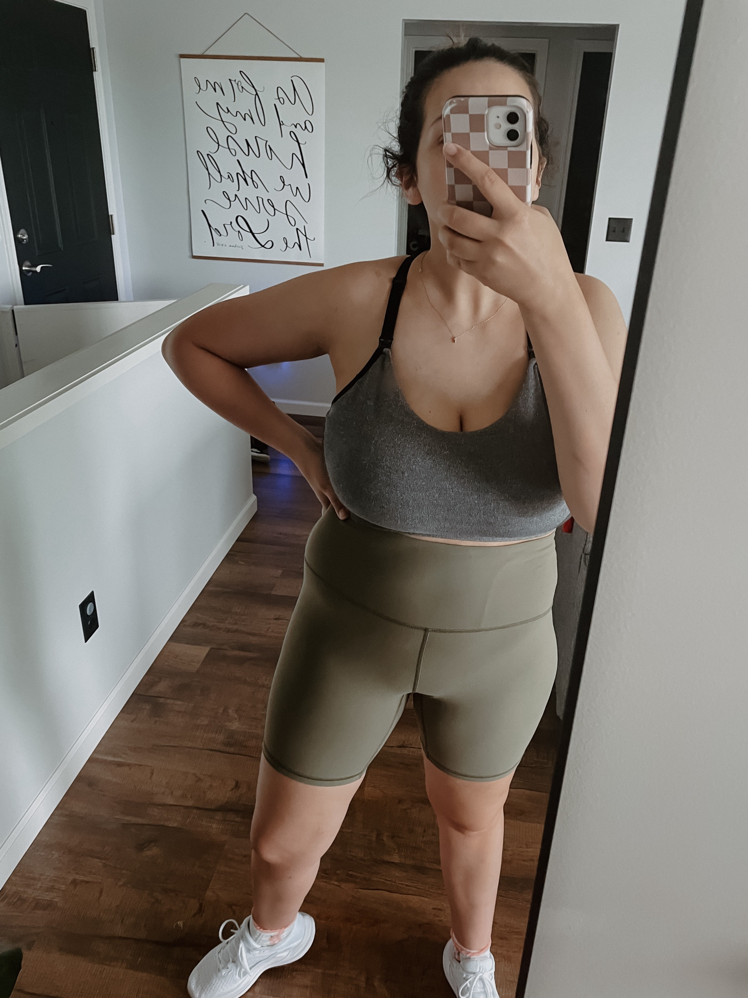 Mid-size postpartum workout outfit. Wearing a nursing sports bra — game changer! Biker shorts are THE BEST from Amazon and they are squat proof !

#LTKActive #LTKMidsize #LTKFitness