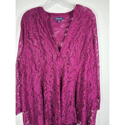 Roamans Magenta Pink Lace V-Neck High Low Tunic Top Plus Size 16W Baggy Loose | eBay US