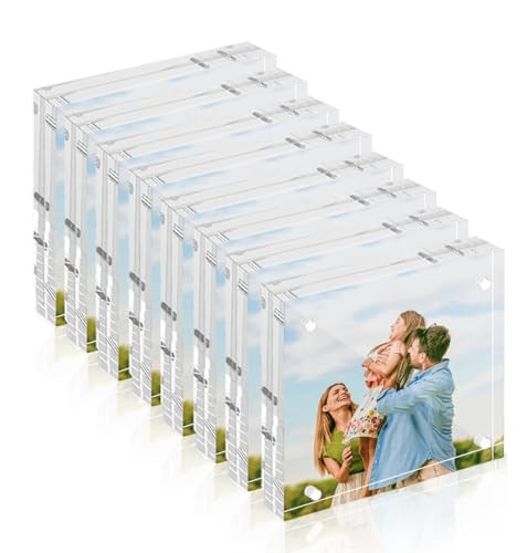 Adboros 8 Pack Acrylic Picture Frames, 4X4 Inch Clear Acrylic Business Card Frame Double Sided Magnetic Photo Block Frames Wallet Size Desktop Display Stand for Office Home | Amazon (US)