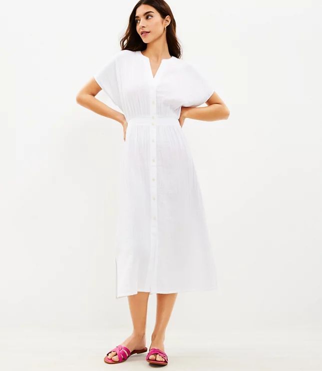 Gauze Midi Shirtdress | LOFT