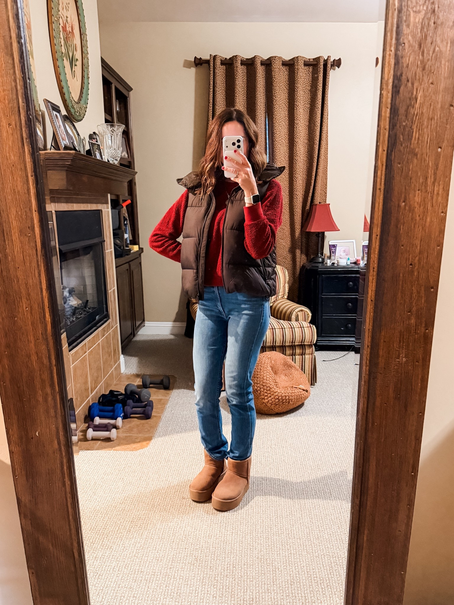 This athleta vest is on sale.  Wearing a small.  Very cozy.  