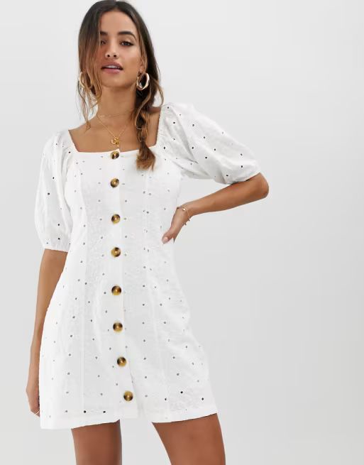 ASOS DESIGN button through broderie tea dress | ASOS US