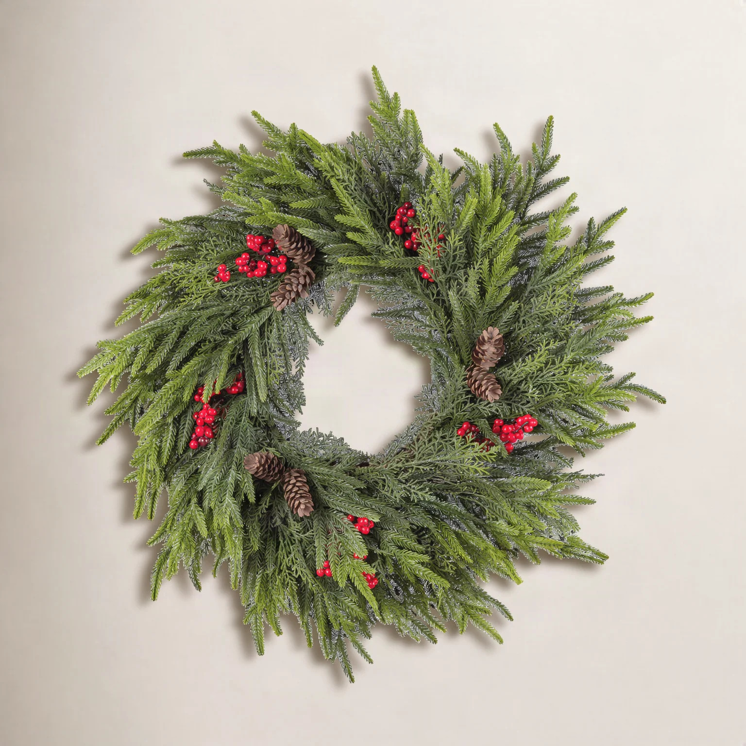 24"D Christmas PE Dripping Wreath With Pinecones And Red Berries | Wayfair North America