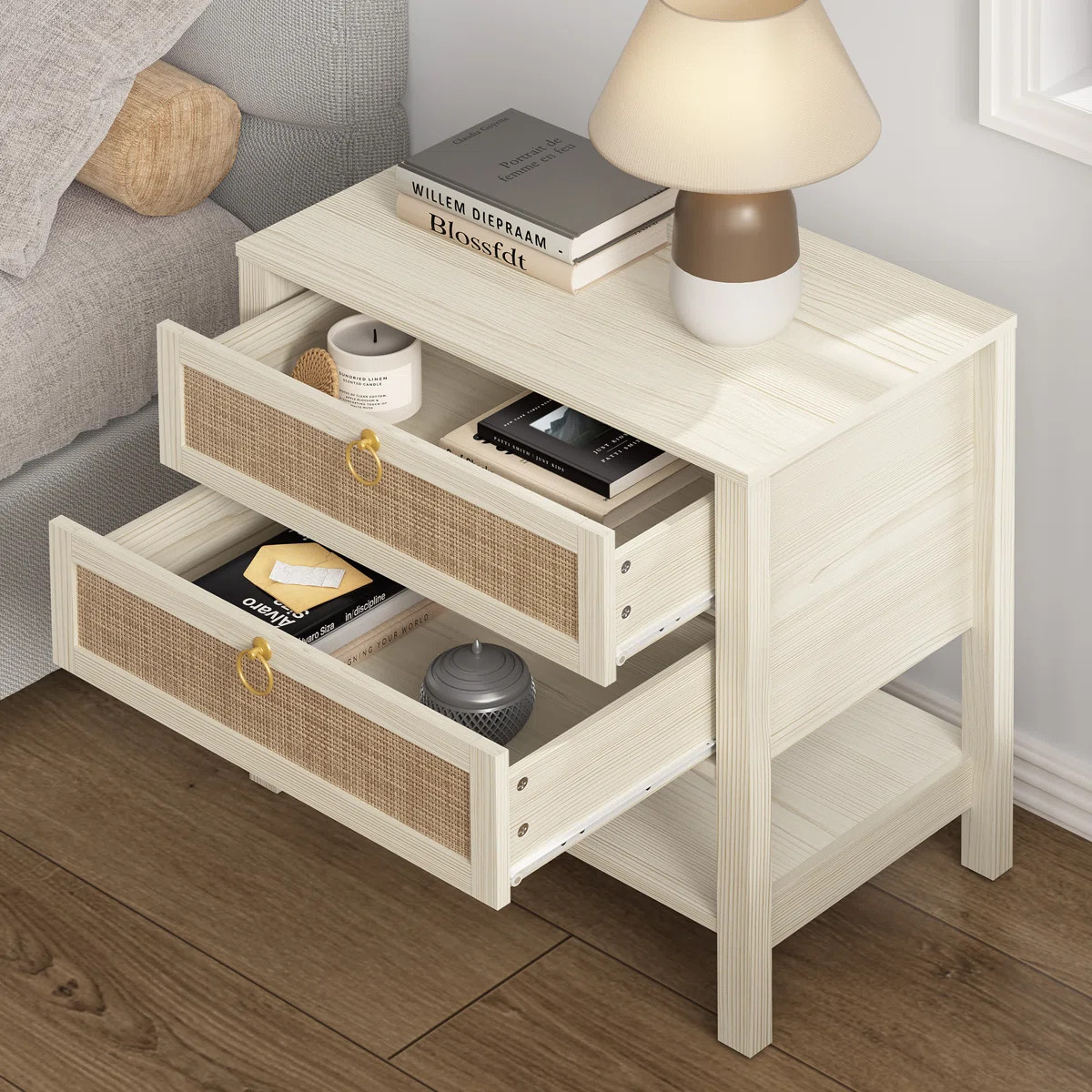 Pomodoro Rattan Nightstand With 2-Drawer And 1 Open Shelf (Set of 2) | Wayfair North America