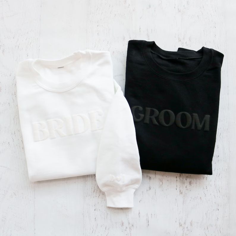 Embossed Bride & Groom Sweatshirts Matching Couples Sweatshirts Winter Engagement Gift Honeymoon ... | Etsy (US)