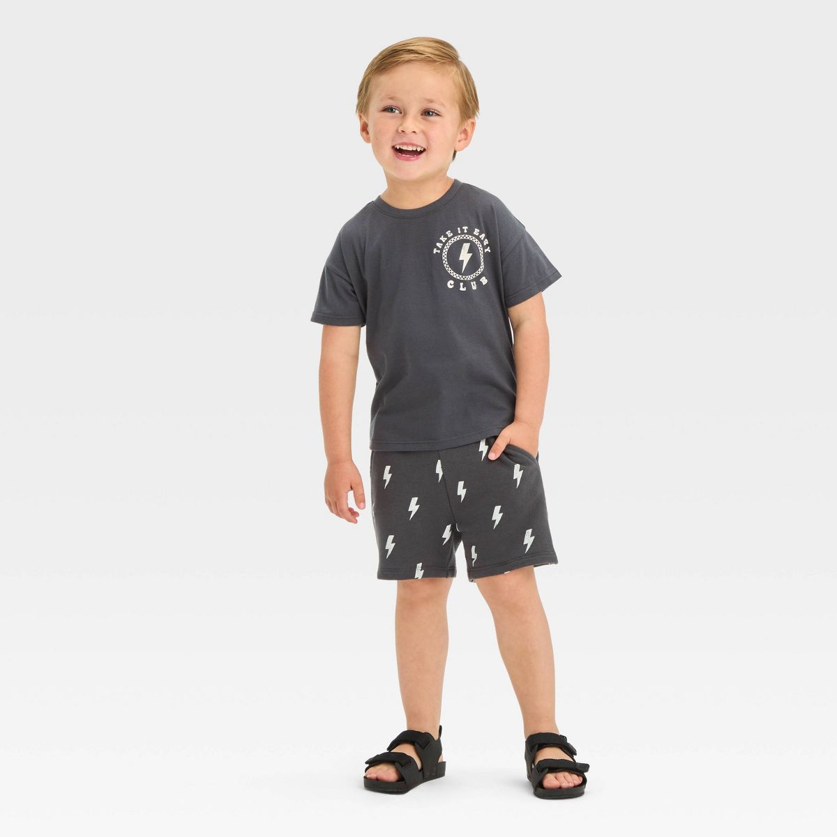 Grayson Mini Toddler Boys' Lightning Bolt Pull-On Cargo Shorts - Black | Target