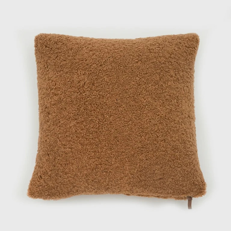 EVERGRACE Teddy Sherpalux Sherpa Pillow W'Exposed Metal Zipper, 20in x 20in, Glaged Ginger Beige | Walmart (US)
