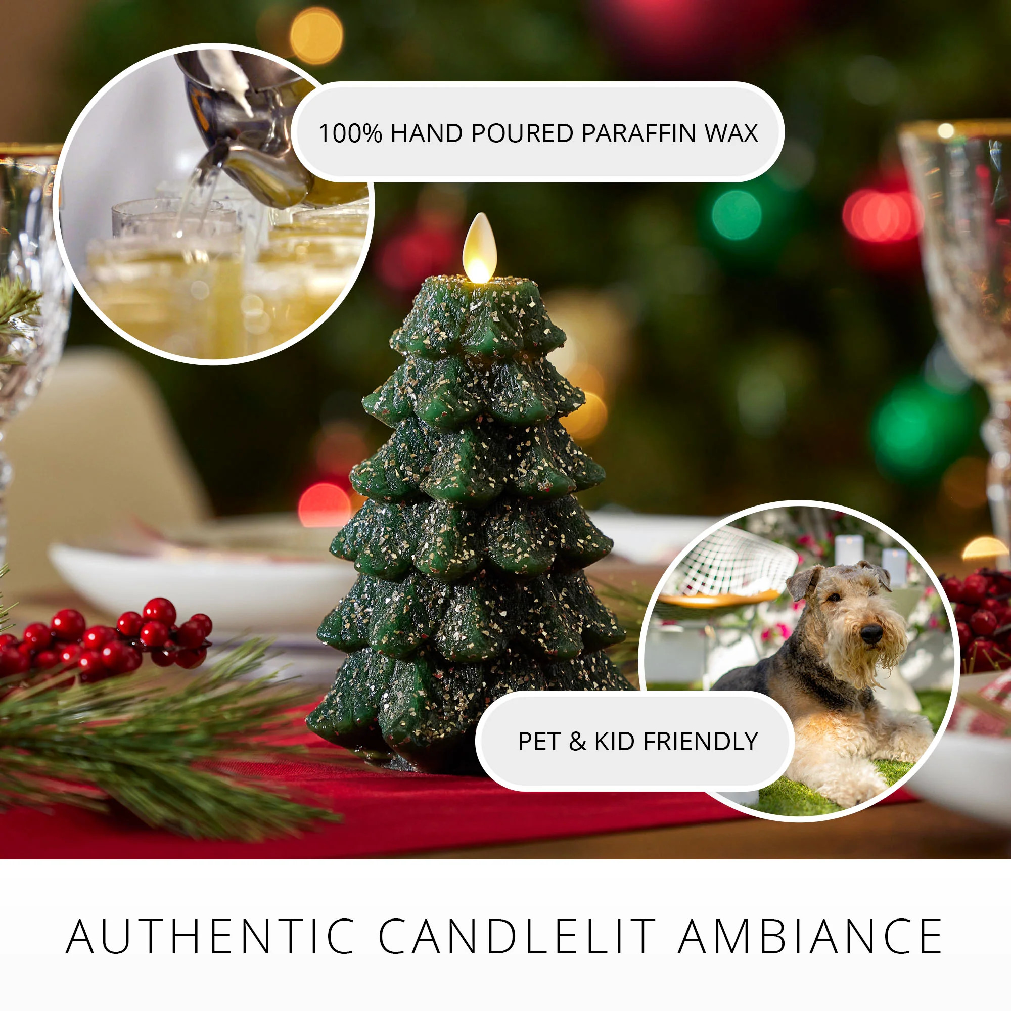 Green Glitter Holiday Tree Flameless Candle | Luminara