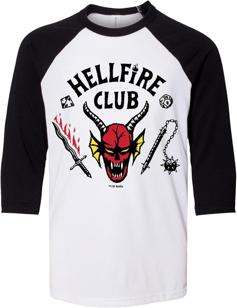 Stranger Things Hellfire Club Kids Raglan T-Shirt \u2013 Officially Licensed Youth Baseball Tee I... | Amazon (US)