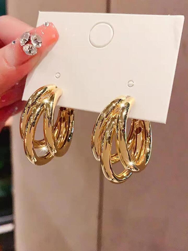 Ins Minimalist Style High-end Feeling Earrings Hoop For Women, Metallic Silver Needle Ear Jewelry... | SHEIN