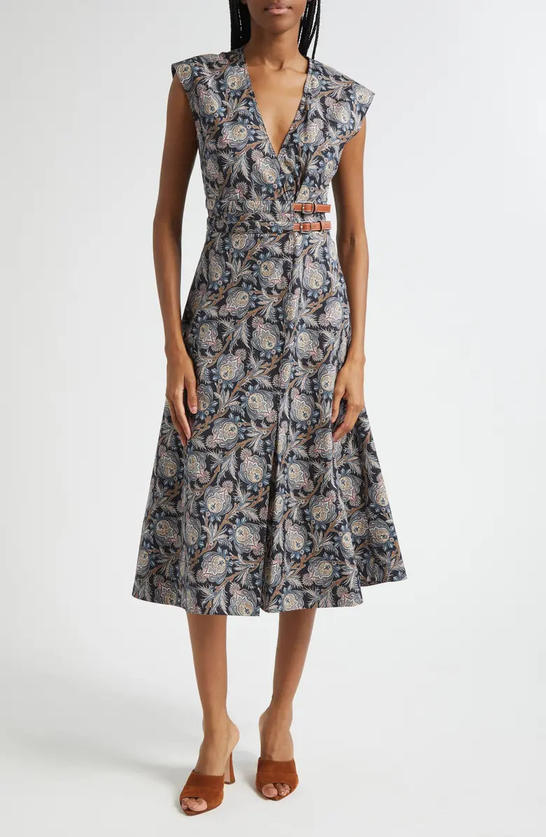 Nilsen Paisley Floral Stretch Cotton Midi Dress | Nordstrom