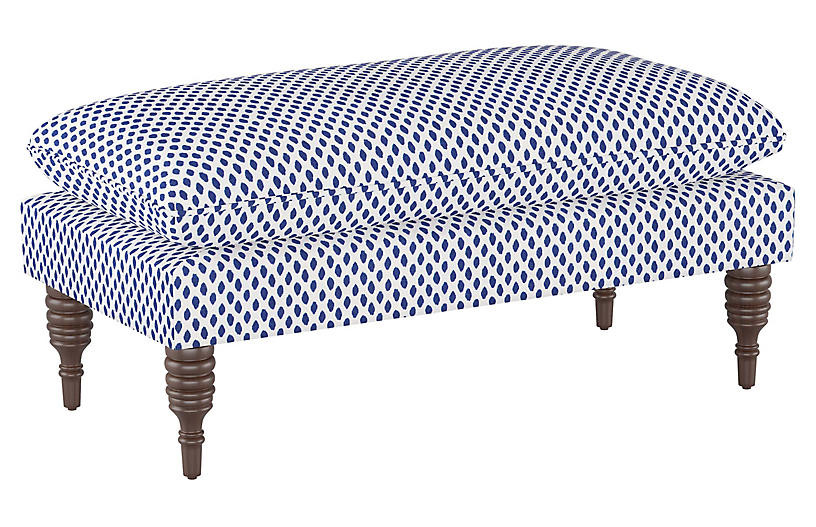 Eva Pillow-Top Bench, Navy Dot | One Kings Lane