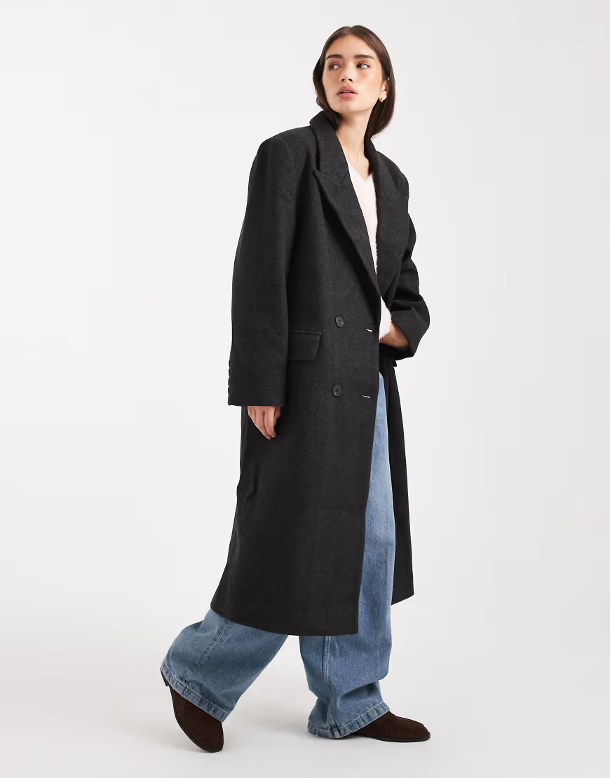 ASOS DESIGN oversized dad coat in black melange | ASOS (Global)