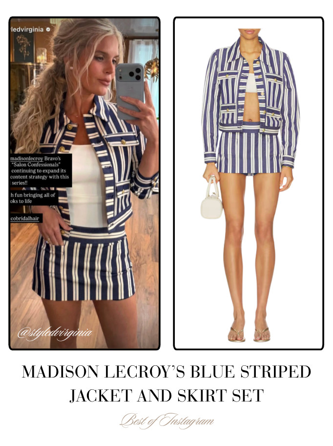 Madison LeCroy's Blue Striped Jacket and Skirt Set 📸 + Styling= @styledvirginia 

 