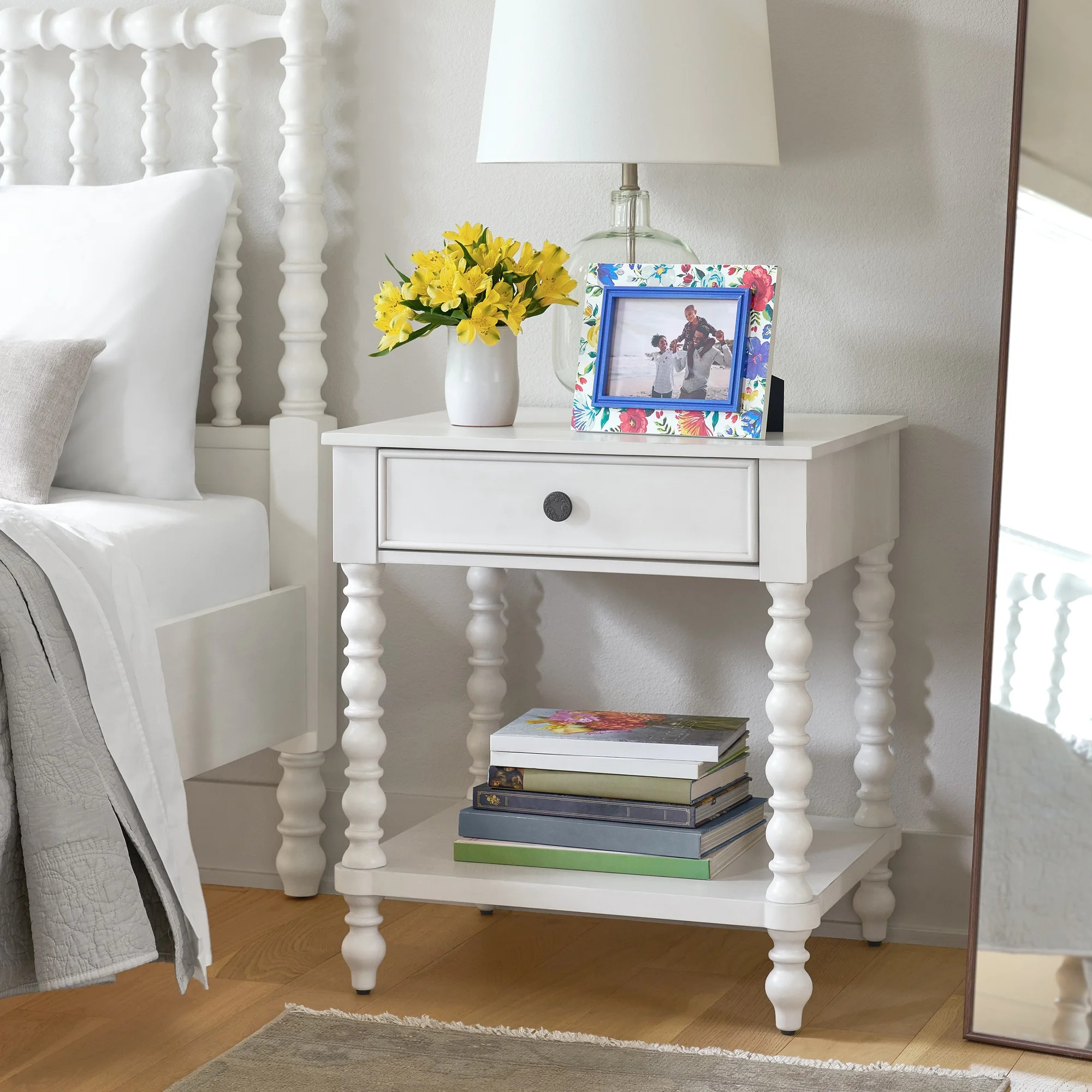 Pioneer Woman Harper Spindle Nightstand with USB Charging Ports, Adults and Teens, White Finish | Walmart (US)