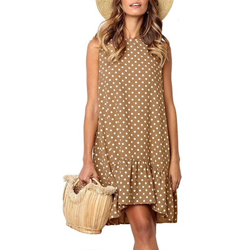 Dresses for Women V Neck Ruffle Polka Dot Loose Swing Casual Short T-Shirt Dress - Walmart.com | Walmart (US)