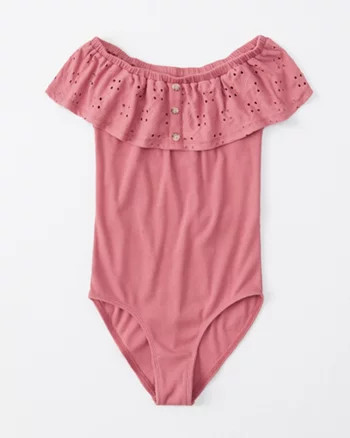 off-the-shoulder ribbed leotard | abercrombie kids US