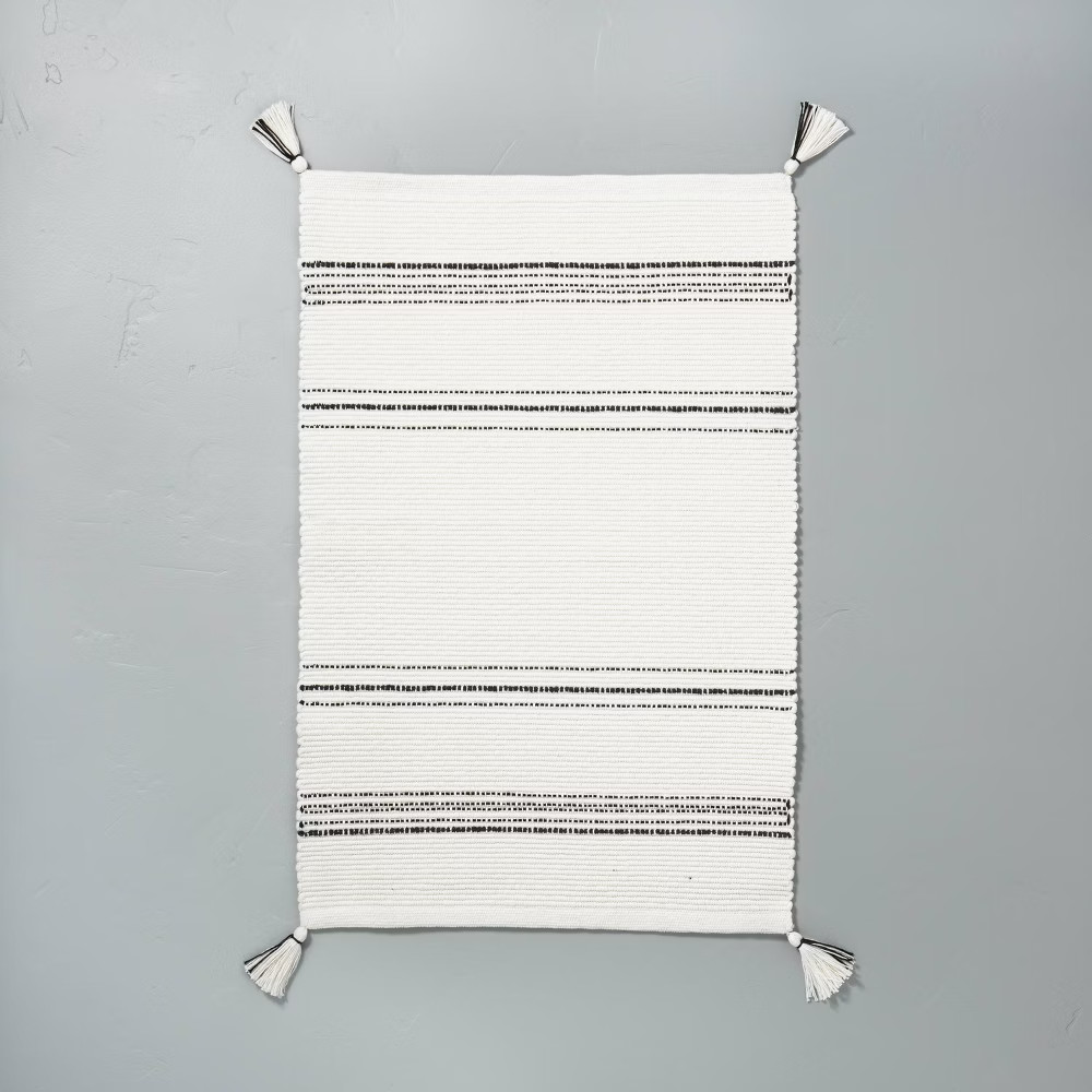 Tonal Stripes Bath Rug Sour Cream/Railroad Gray - Hearth & Hand™ with Magnolia | Target
