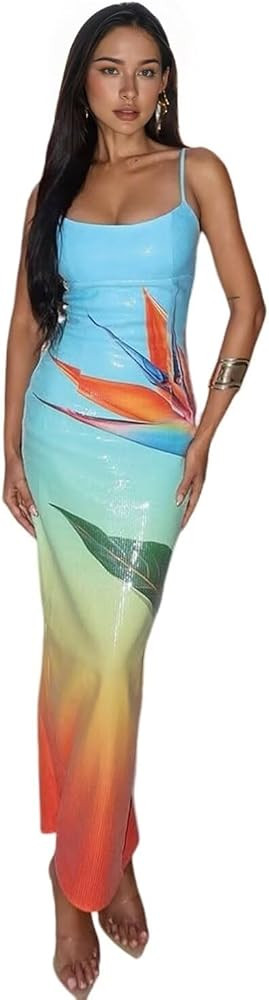 Women's Gradient Colors Prom Dresses Spaghetti Straps Star Fish V Neck Bodycon Beach Cocktail Dre... | Amazon (US)
