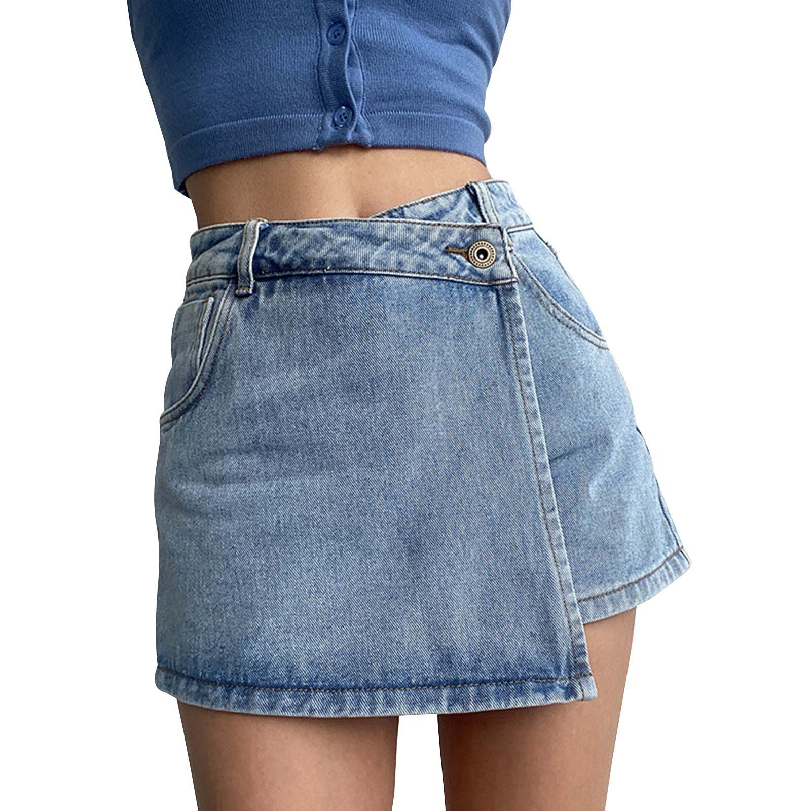 Anideon Denim Skort Skirts for Women Trendy High Waisted Button A Line Jean Skort Asymmetrical He... | Walmart (US)