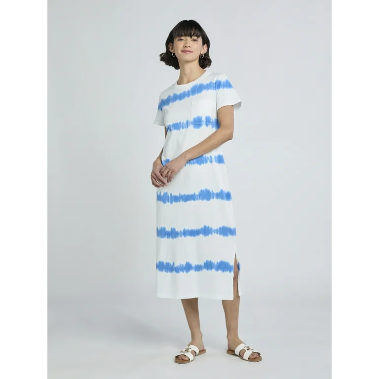 Time and Tru Women's and Women's Plus Cotton T-Shirt Dress with Short Sleeves, Sizes XS-4X | Walmart (US)