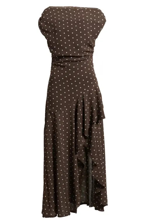 Chelsea28 Cascading Off the Shoulder Evening Dress in Brown- Ivory Corner Dot at Nordstrom, Size X-Small | Nordstrom