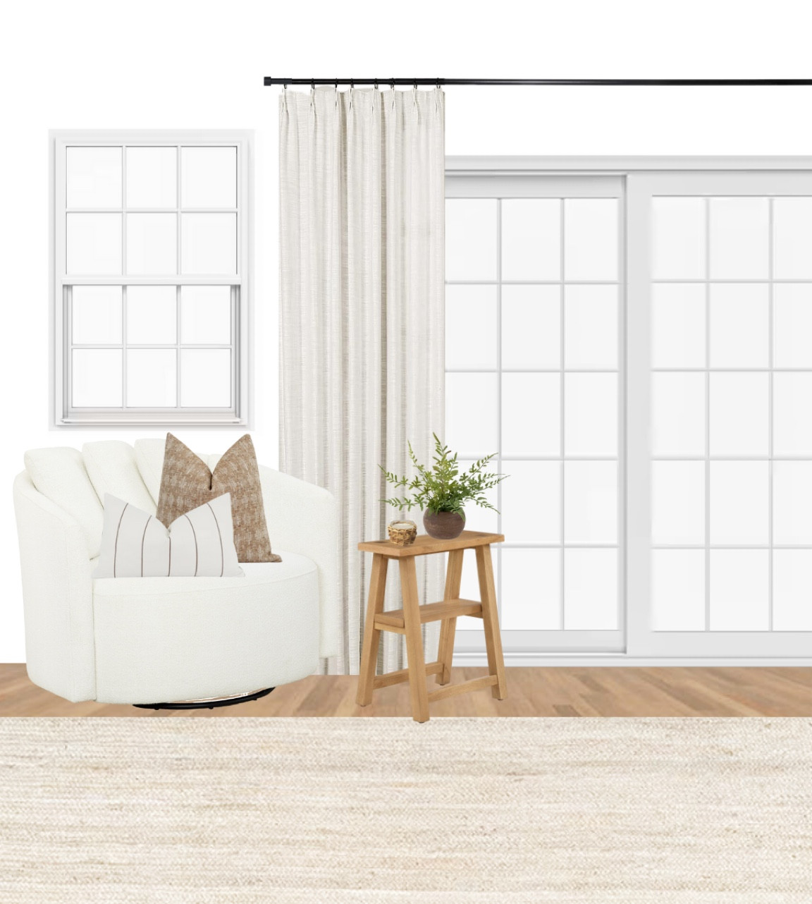 Second angle of this design space. Swivel chair with a side table. Linking the rest of the items here!

Accent chair, reading corner, side table, end table, curtains, rugs, living room design, family room design, design boards, mood boards, furniture 

#LTKhome #LTKstyletip #LTKsalealert