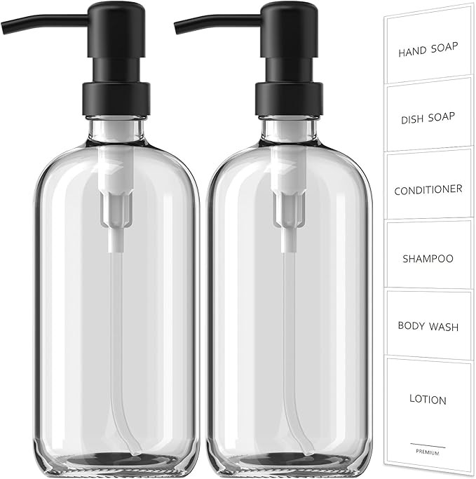 GMISUN Glass Soap Dispenser with Pump, 2 Pack Clear Bathroom Hand Soap Dispenser with Stainless S... | Amazon (US)