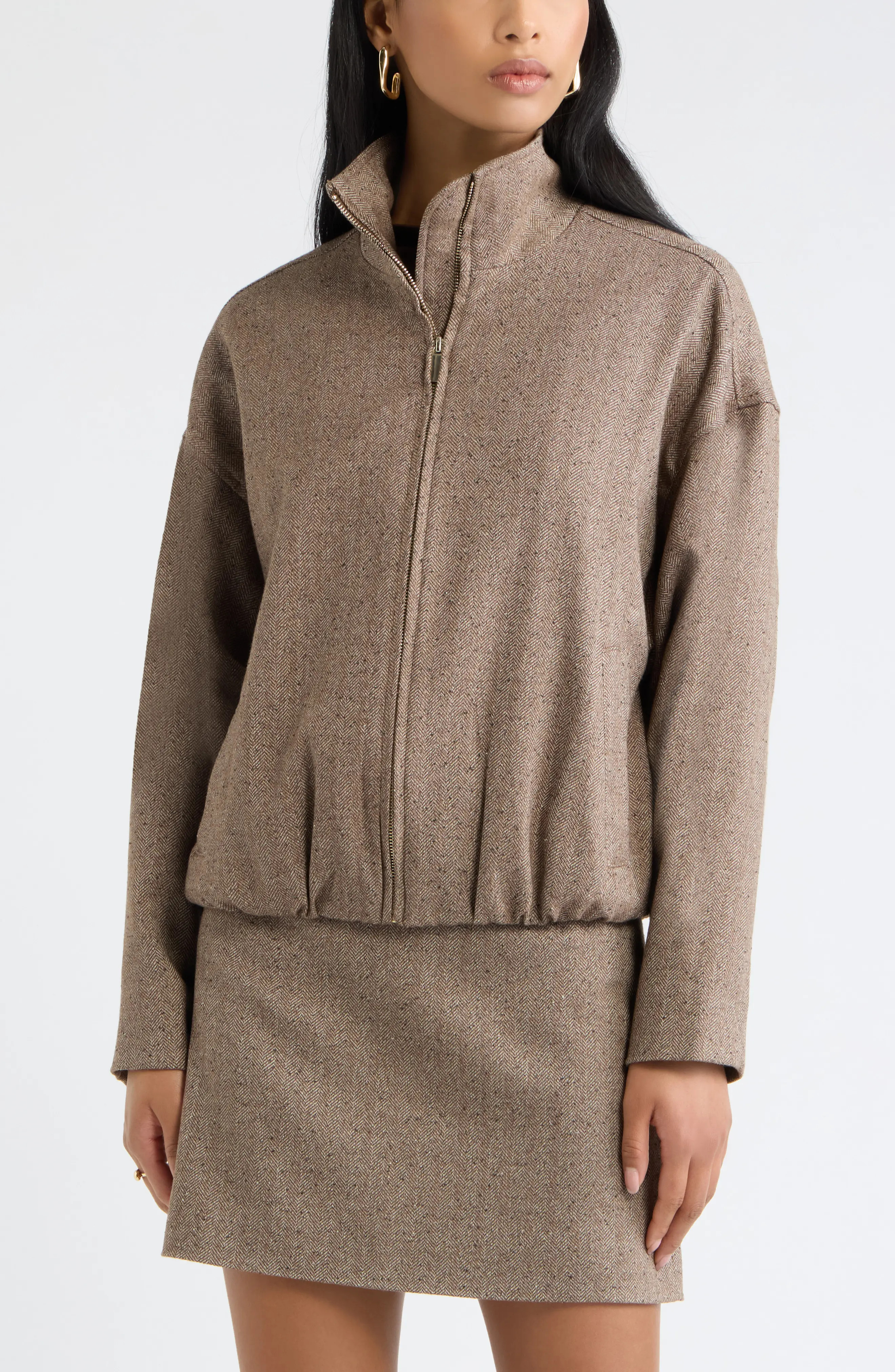 Open Edit Herringbone Bomber Jacket (Women) | Nordstrom | Nordstrom