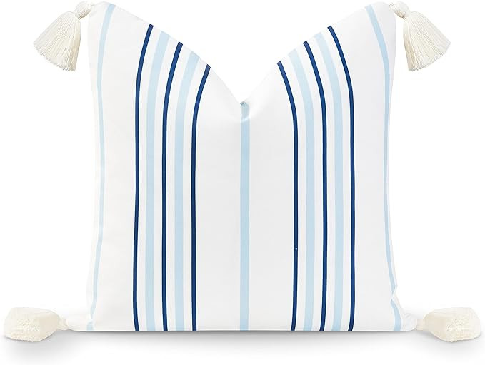 Hofdeco Premium Coastal Hampton Style Patio Indoor Outdoor Throw Pillow Cover Only, 18"x18" Water... | Amazon (US)