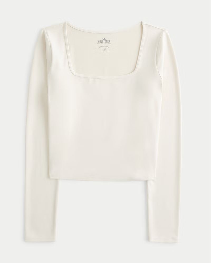 Seamless Fabric Long-Sleeve Square-Neck T-Shirt | Hollister (US)
