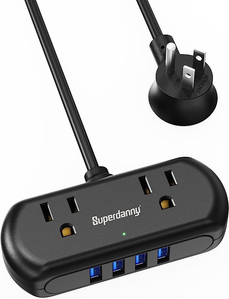 Power Strip with USB, SUPERDANNY Mini Surge Protector with 2 Wide-Spaced Outlets & 4 USB Ports, 5... | Amazon (US)