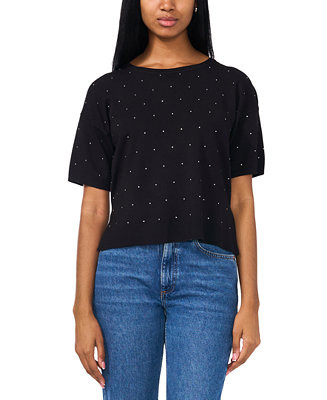Sam & Jess Women's Short-Sleeve Embellished Sweater - Macy's | Macy's