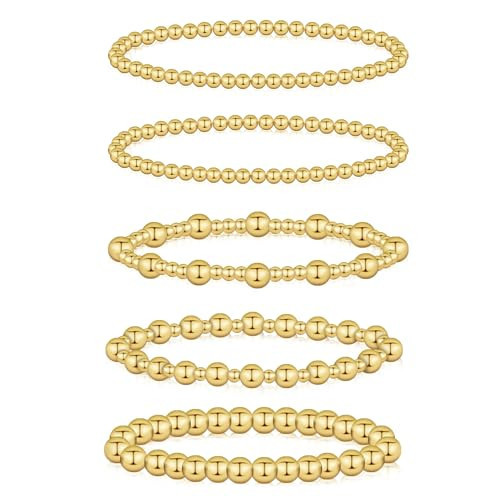 wgoud Gold Bracelets for Women: 5PCS Trendy Gold Bracelet Set, Stackable, Stretch, Real Gold Plated, Waterproof, Adjustable, Perfect for Weddings, Birthdays, Mother's Day & More | Amazon (US)