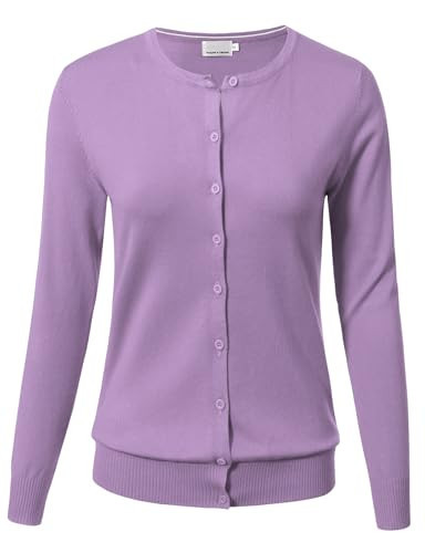 Allsense Women's Long-Sleeve Lightweight Crewneck Cardigan Sweater, Lavender Purple, Small | Amazon (US)