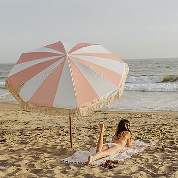 Summerland 6.5 Feet Beach Umbrella with Fringe - Patio Umbrella - Outdoor Umbrella - UV50+ Sun Pr... | Amazon (US)