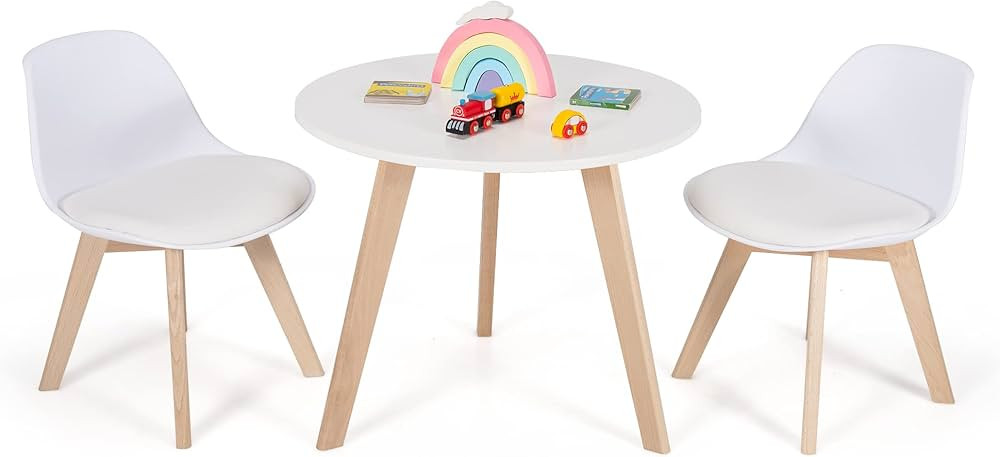 Costzon Kids Table and Chair Set, 3 Pcs Wood Activity Play Table w/Padded Seat & Wood Legs for Ar... | Amazon (US)