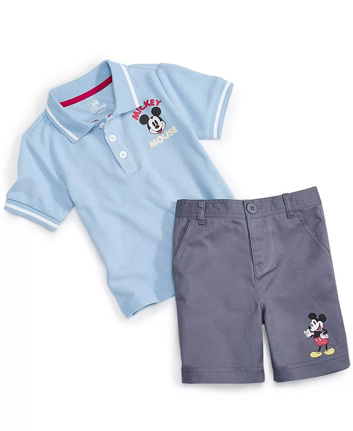 Disney Baby Mickey Tipped Polo Shirt & Shorts, 2 Piece Set - Macy's | Macy's